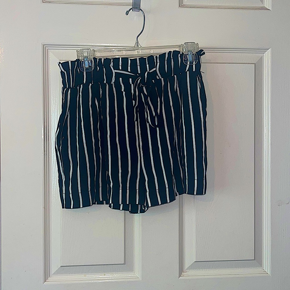 ambiance apparel black striped shorts with tie in front